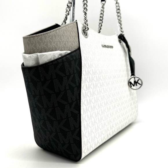 Michael Kors Large Jet Set Travel Chain Shoulder Bag Optic White Multi - Picture 4 of 11